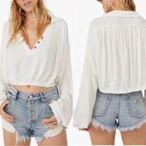 Free People We The Free Women’s Cotton Linen Blend Poets Top Size Medium